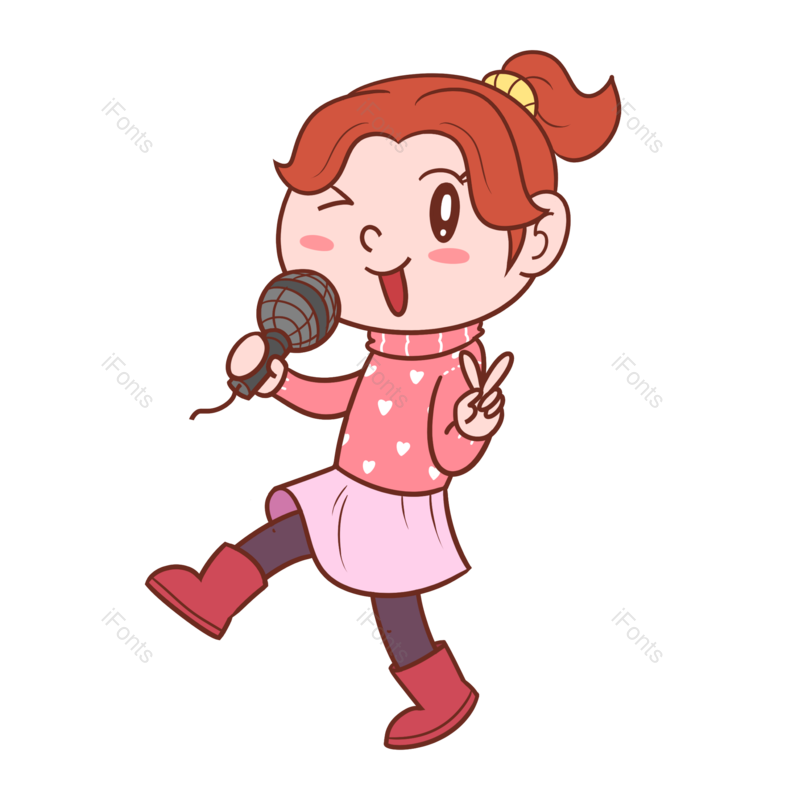 卡通图片,唱歌元素,女人PNG,人物免抠素材